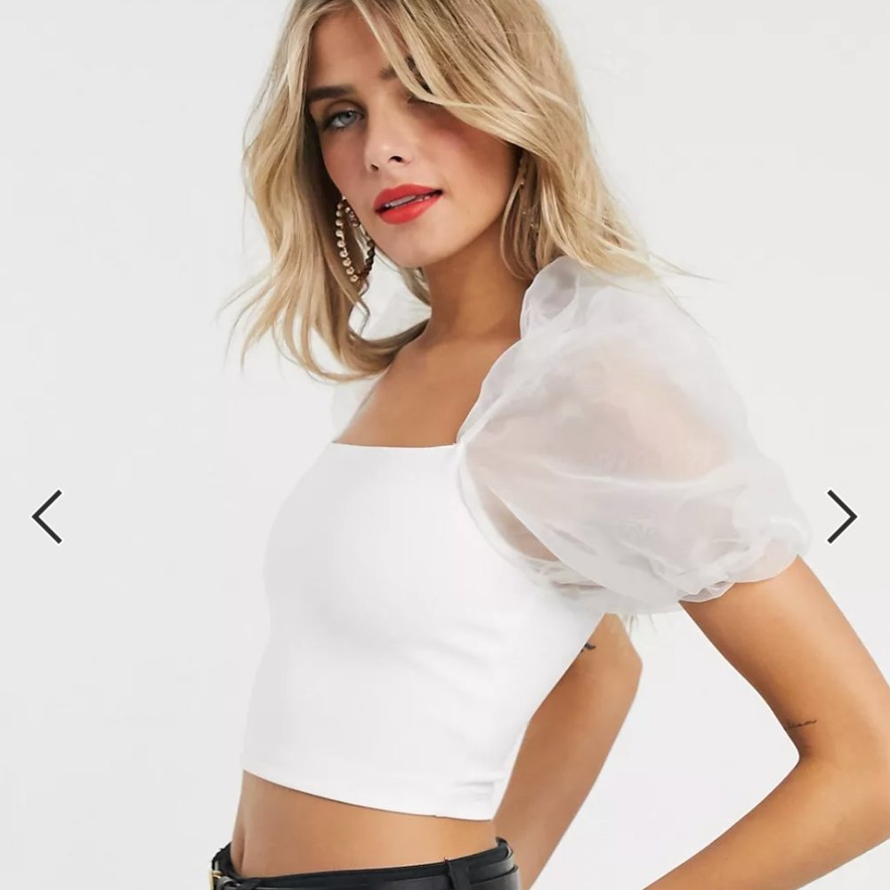 ASOS DESIGN scuba bandeau with organza sleeves